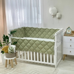 Protectie laterata patut bebe din 4 piese olive